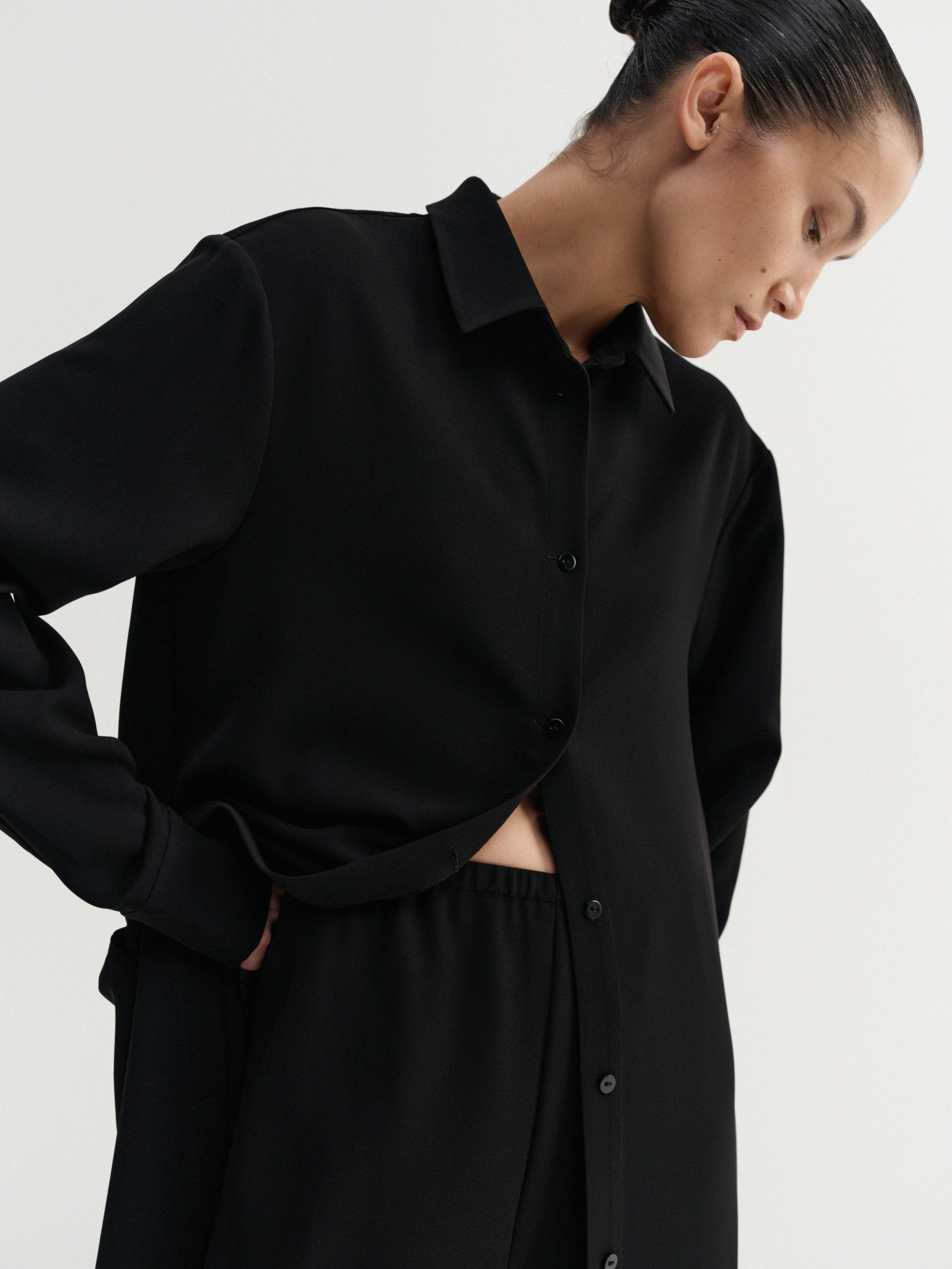 Nile Crepe Shirt Dress, black – ALMADA LABEL