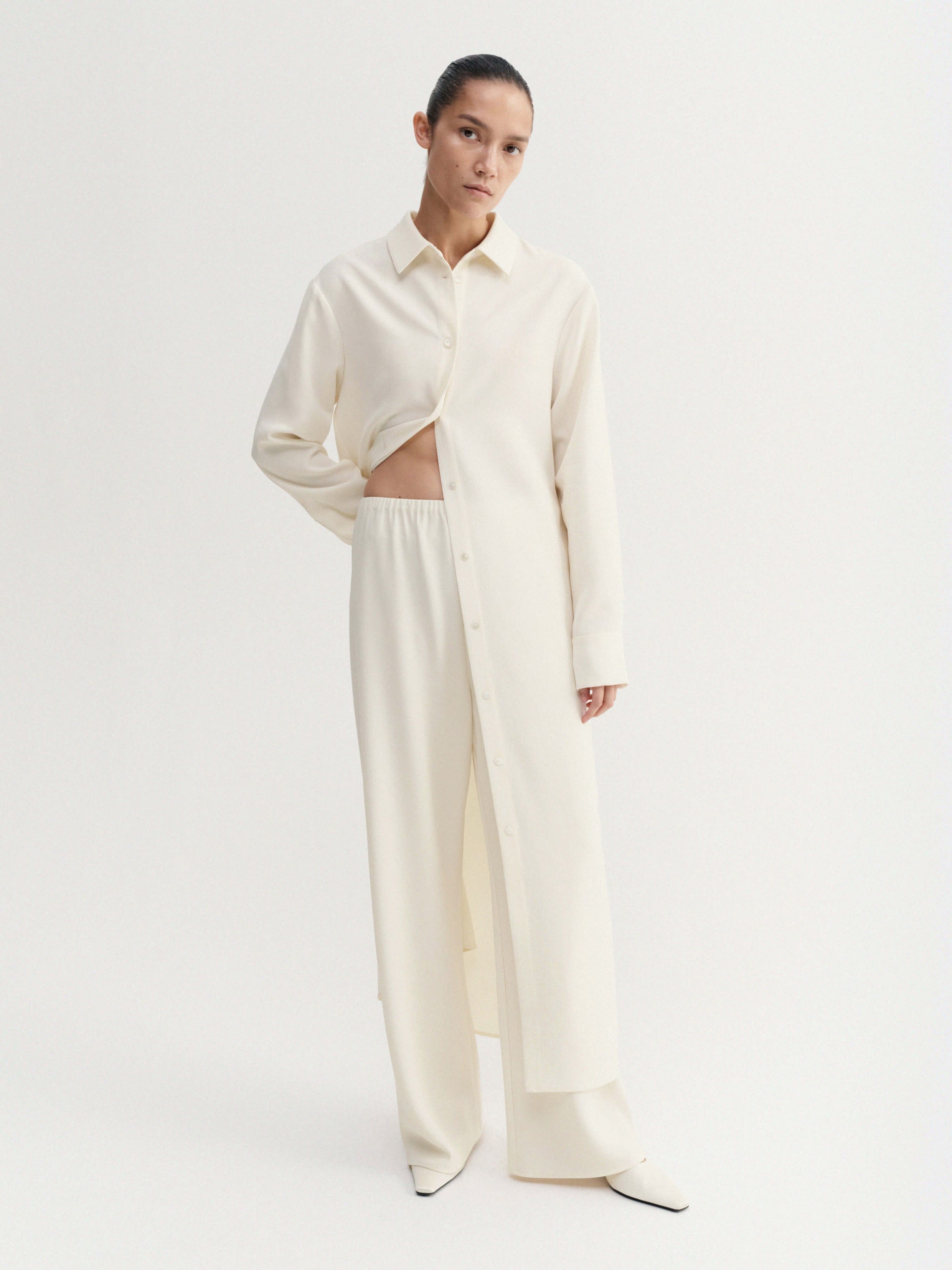 Nile Crepe Shirt Dress, cream