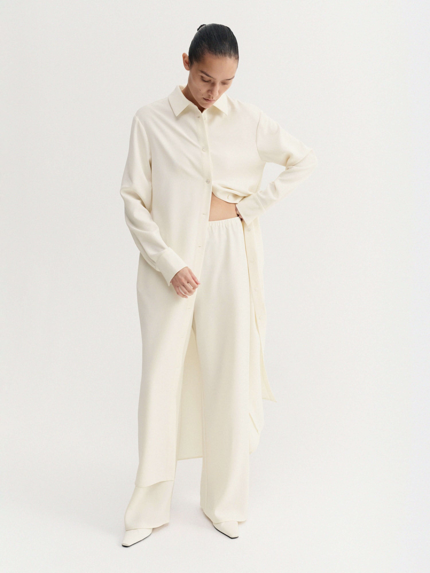 Nile Crepe Shirt Dress, cream