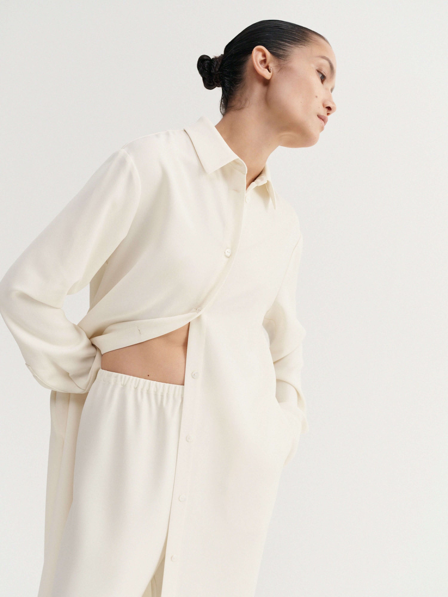Nile Crepe Shirt Dress, cream