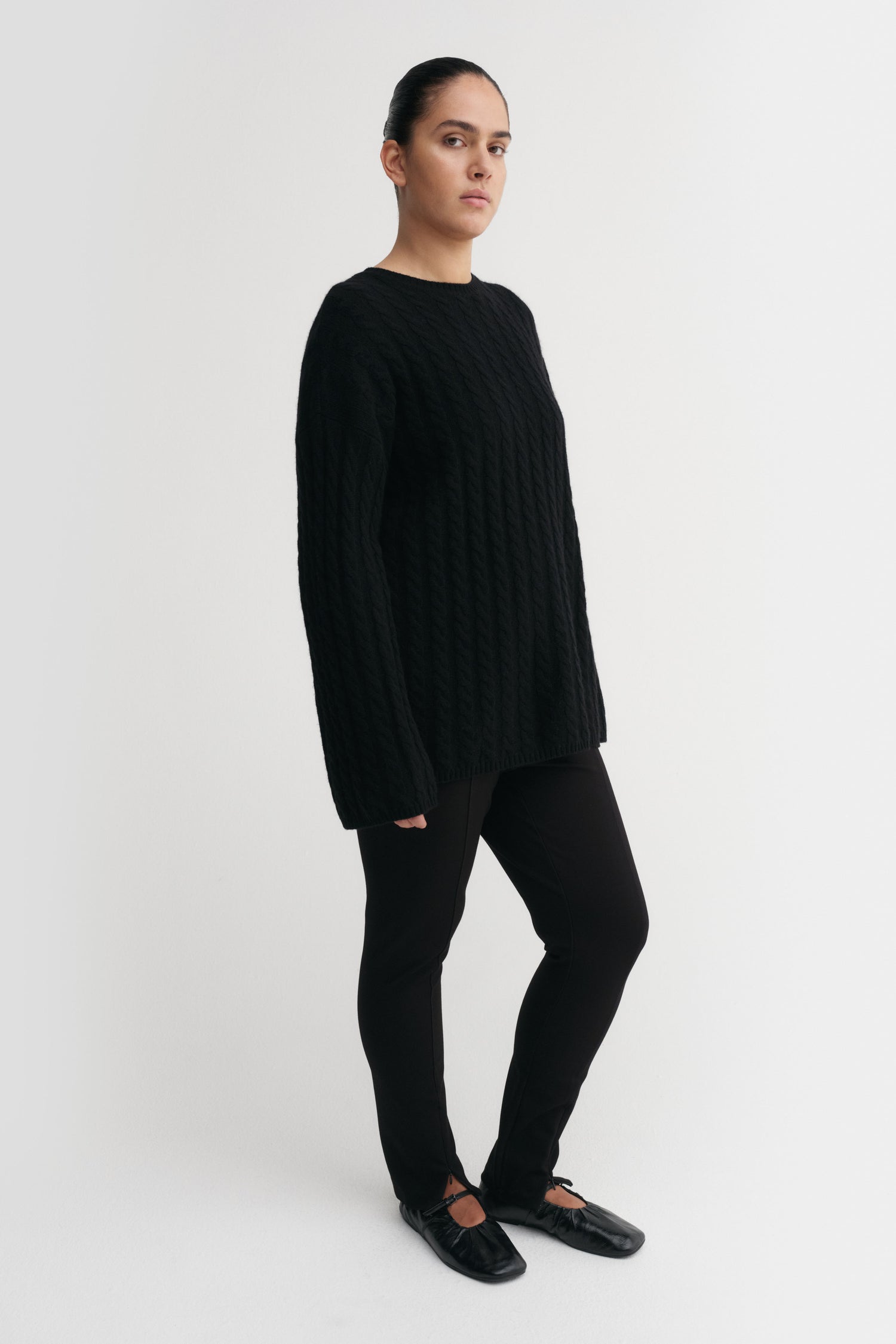 Noa Cable Knit Sweater, black