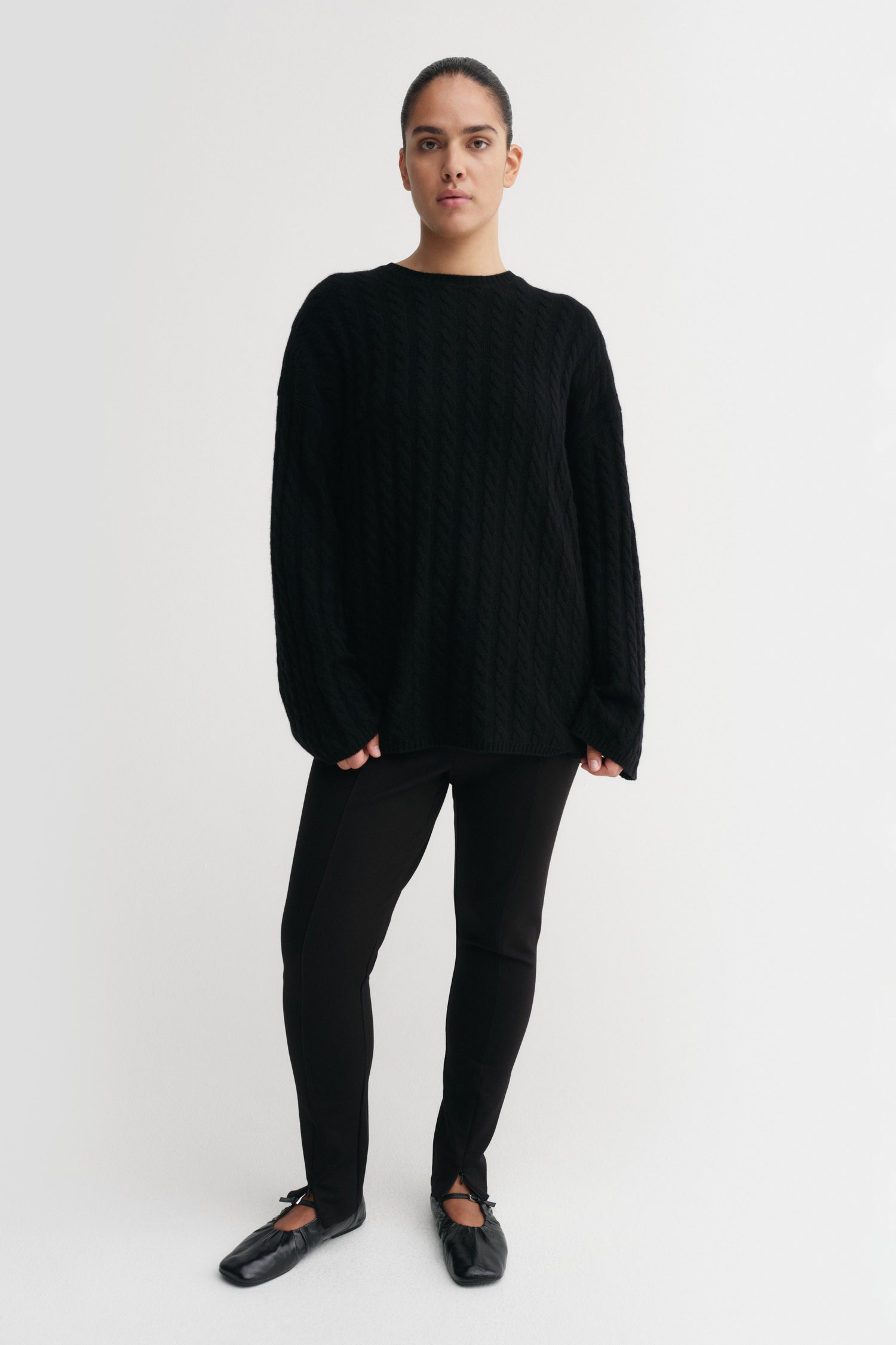 Noa Cable Knit Sweater, black