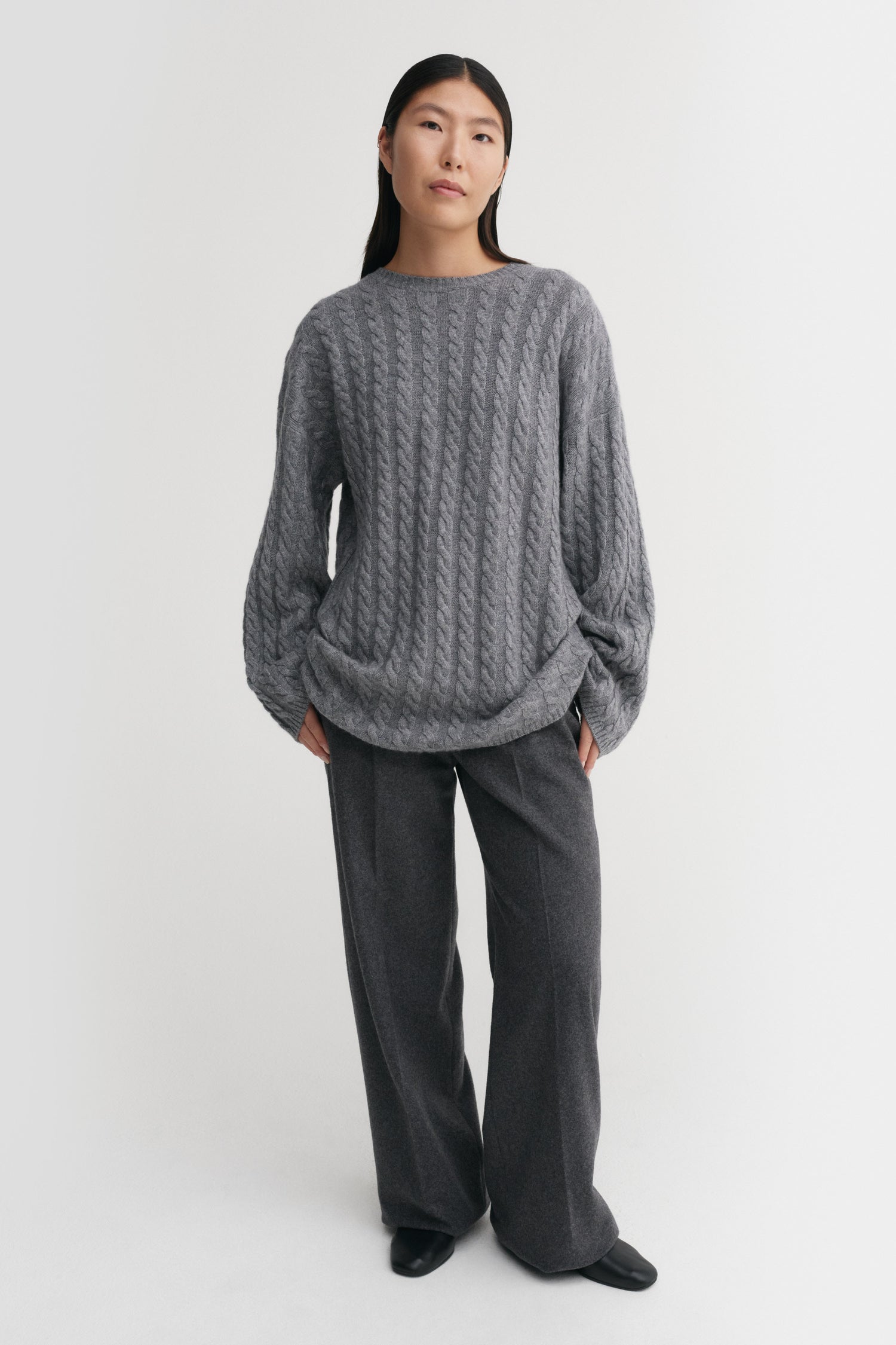 Noa Cable Knit Sweater, grey