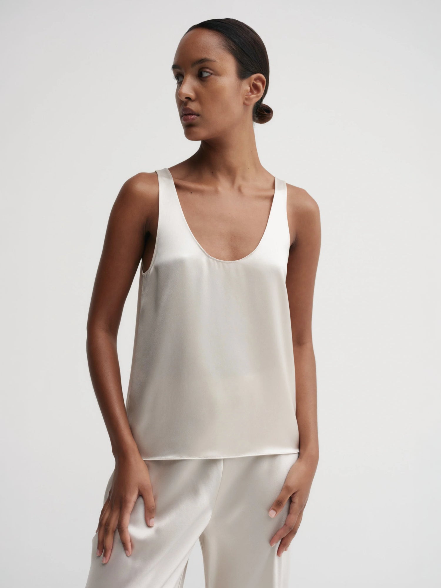 Romy Satin Top, pearl