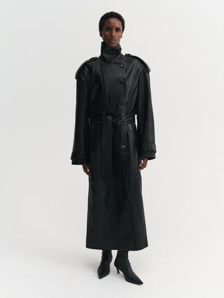 Sienna Leather Trench Coat, black