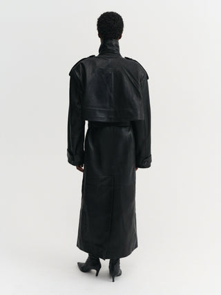 Sienna Leather Trench Coat, black