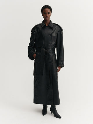 Sienna Leather Trench Coat, black