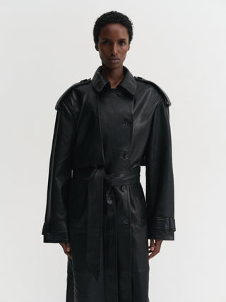 Sienna Leather Trench Coat, black
