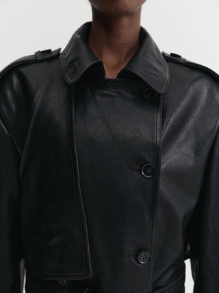 Sienna Leather Trench Coat, black
