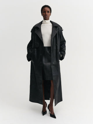 Sienna Leather Trench Coat, black