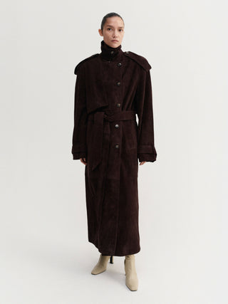 Sienna Suede Trench Coat, chocolate