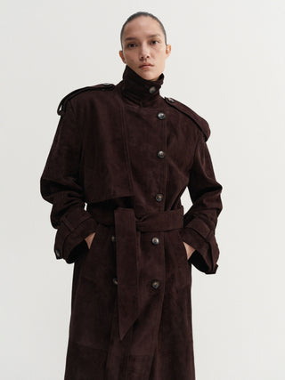 Sienna Suede Trench Coat, chocolate