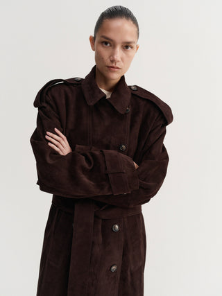 Sienna Suede Trench Coat, chocolate