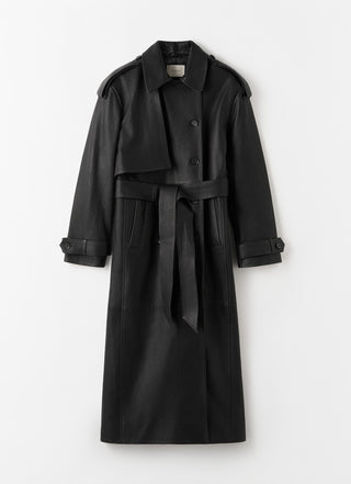 Sienna Leather Trench Coat, black