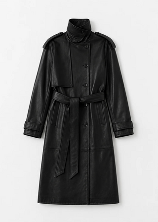 Trench-coat en cuir Sienna, noir