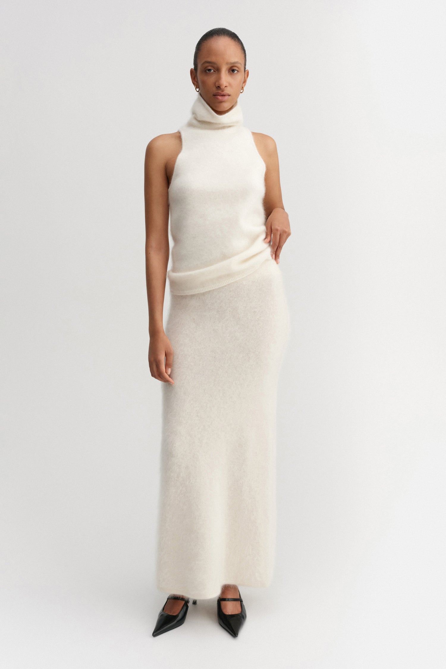 Umi Brushed Cashmere Skirt, cream