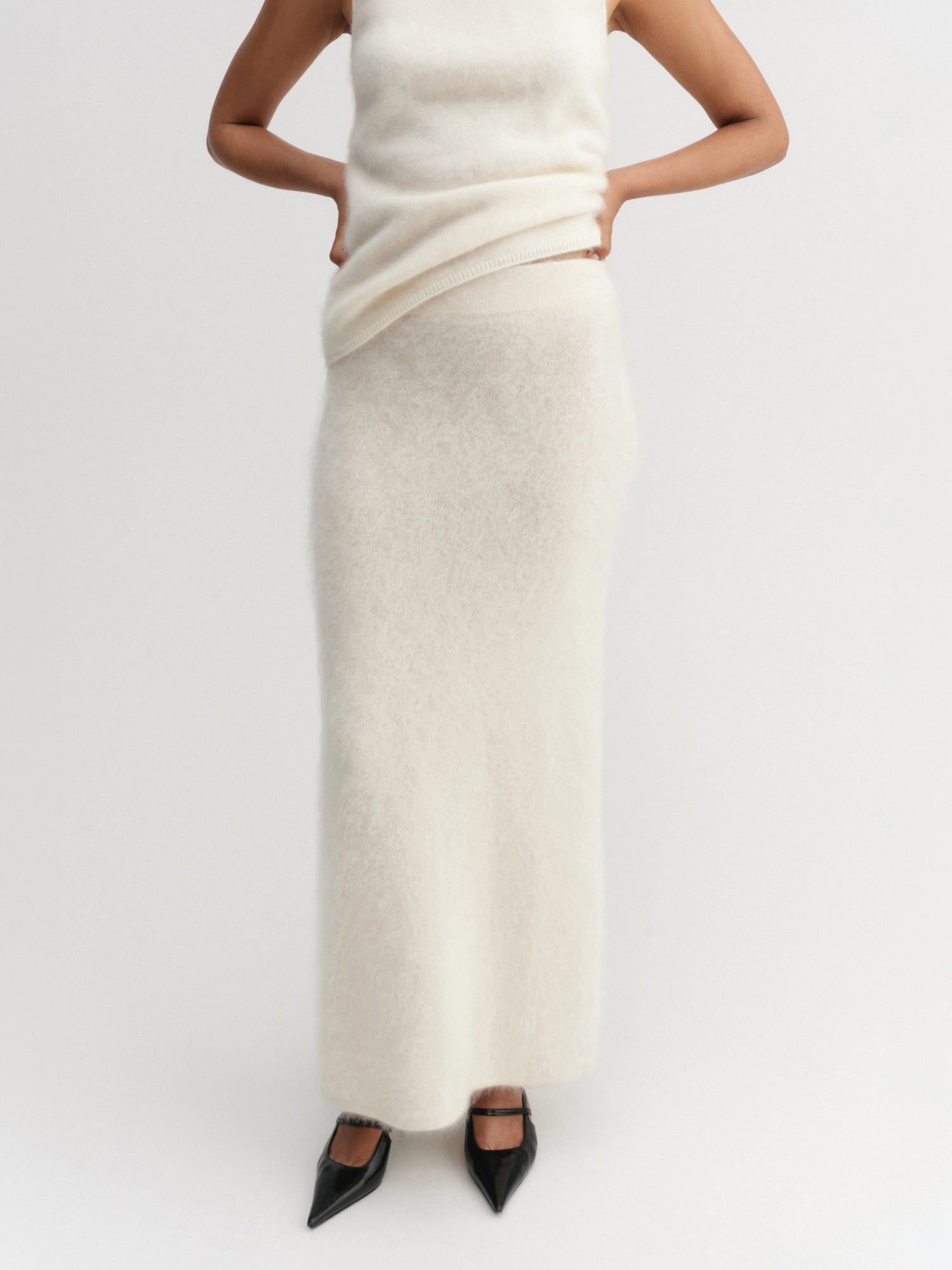 Umi Brushed Cashmere Skirt, cream