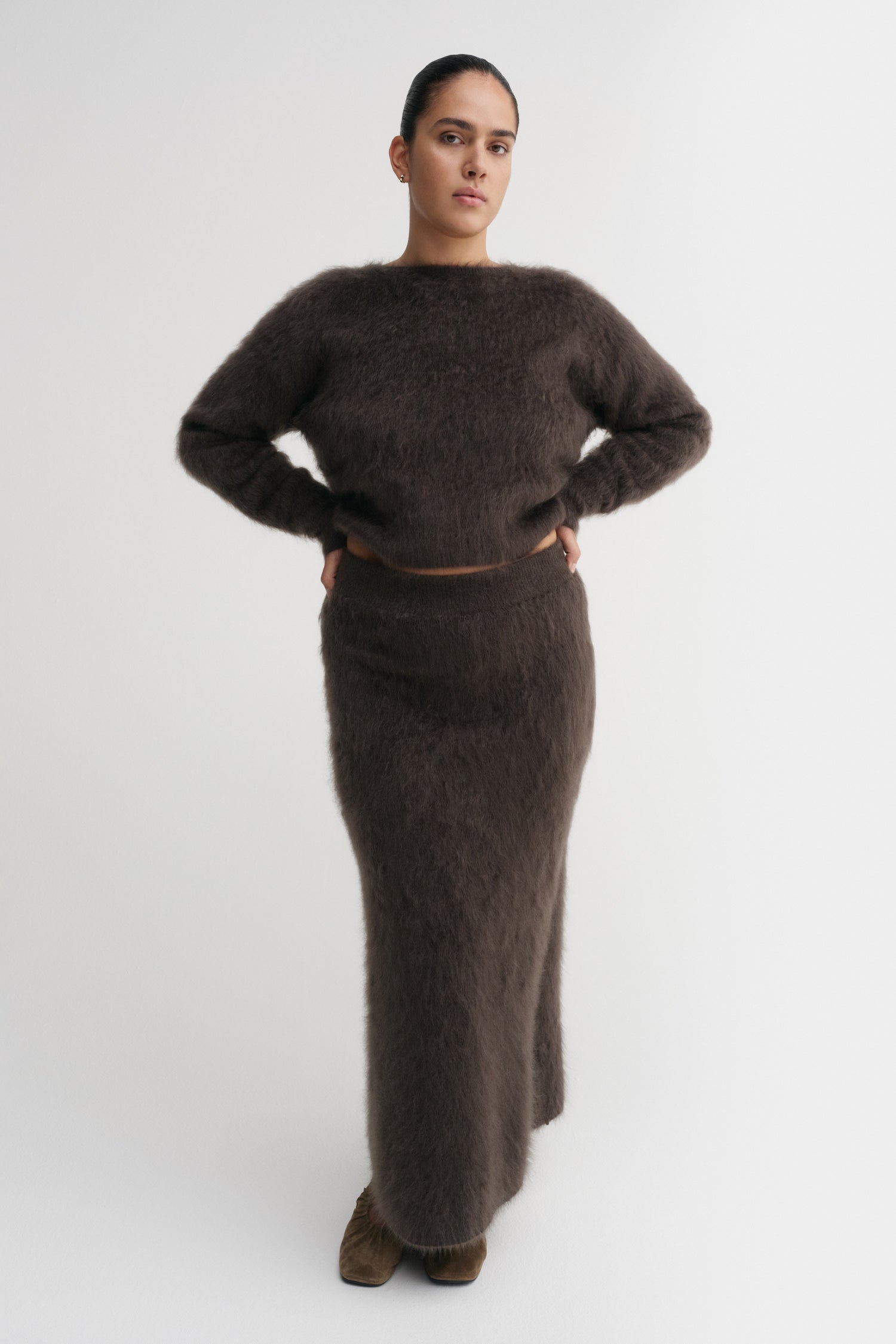 Umi Brushed Cashmere Skirt, chocolate