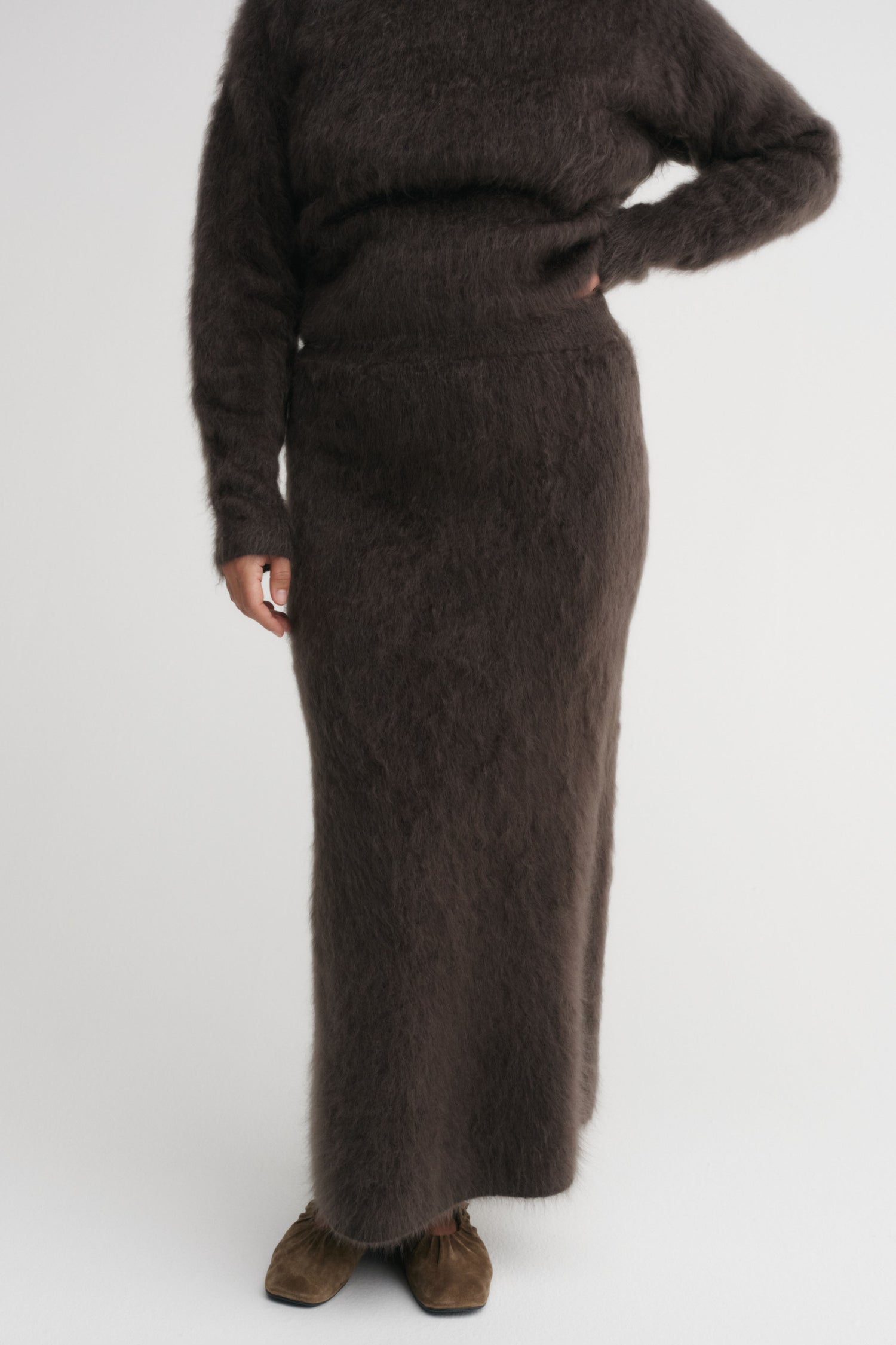 Umi Brushed Cashmere Skirt, chocolate