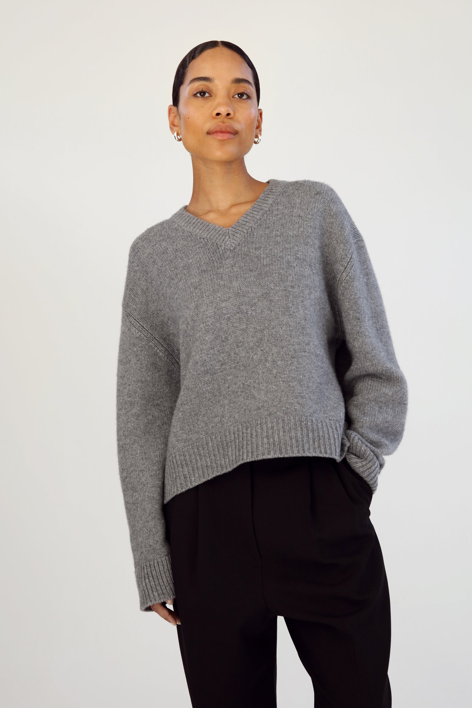 Yara V-Neck Sweater, grey