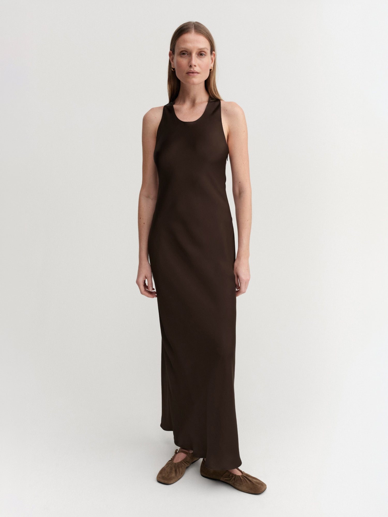 Zila Satin Dress, chocolate