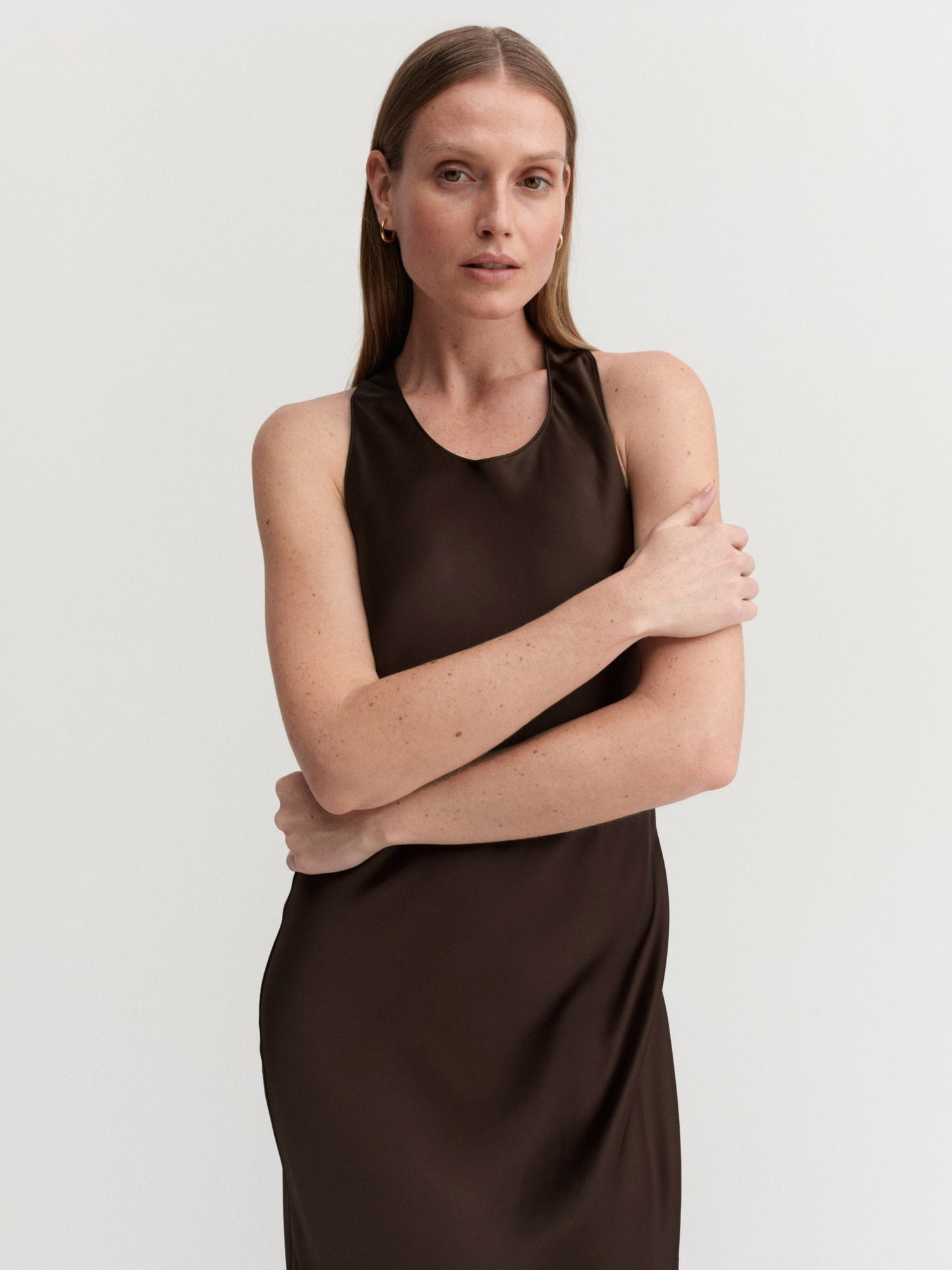 Zila Satin Dress, chocolate