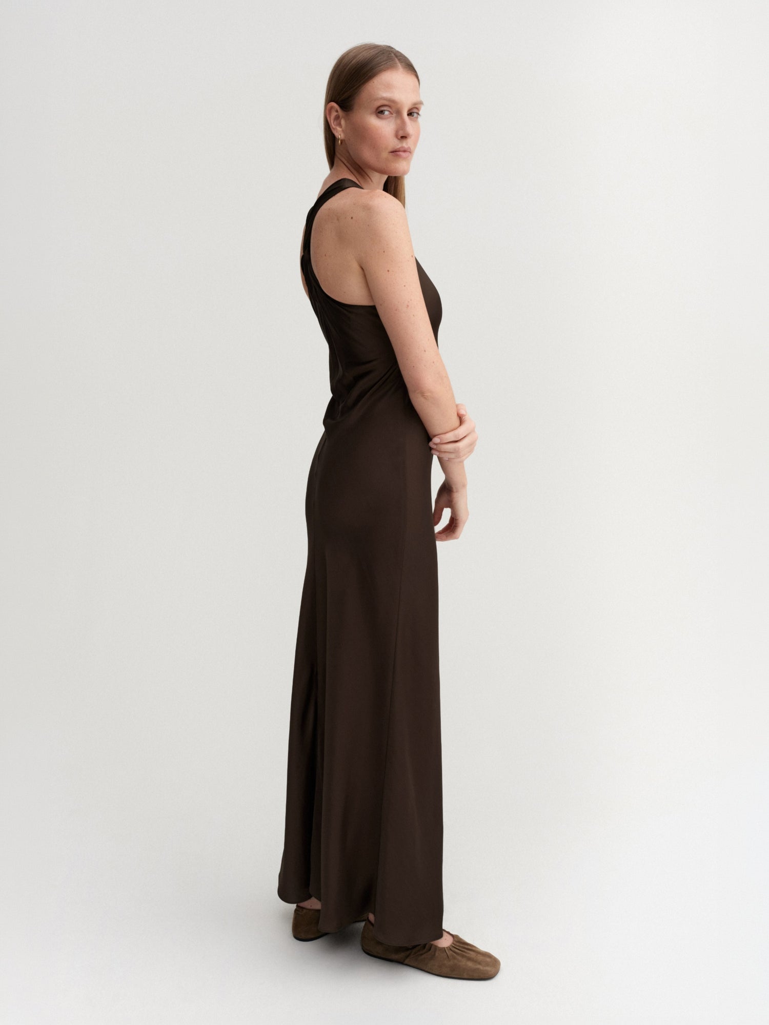 Zila Satin Dress, chocolate