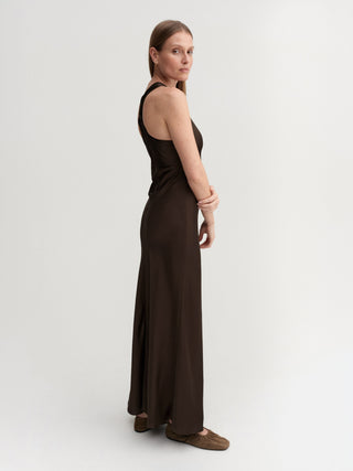 Zila Satin Dress, chocolate