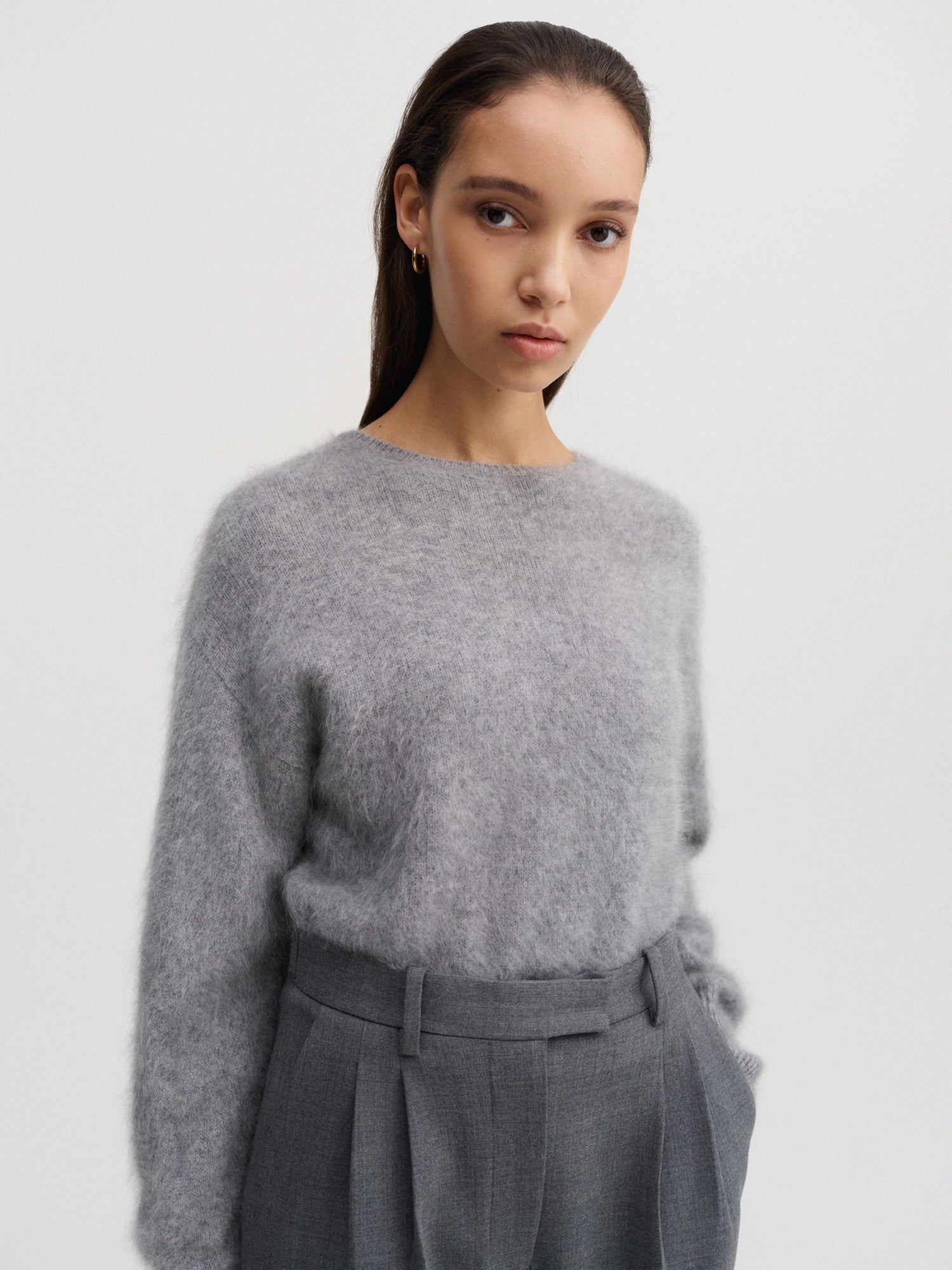 Zoe Brushed Crewneck Sweater, grey